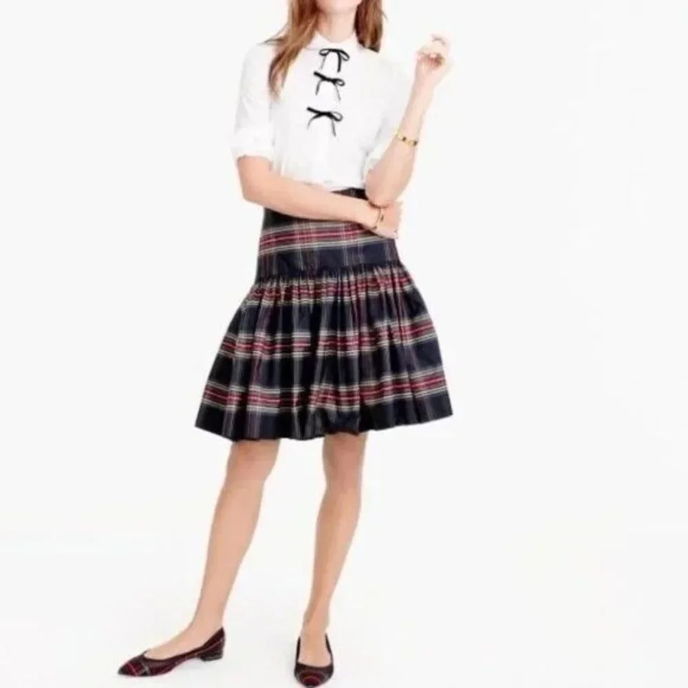 J. CREW Size 4 Stewart Plaid Drop Waist Taffeta Skirt Preppy Pleated Tartan - Picture 3 of 9